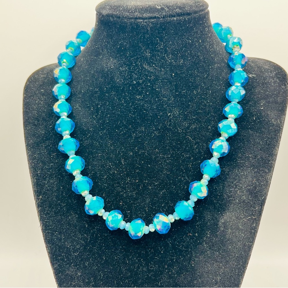 $150 Swarovski aqua blue crystal bead necklace & bracelet set artisan stunning - Picture 3 of 12